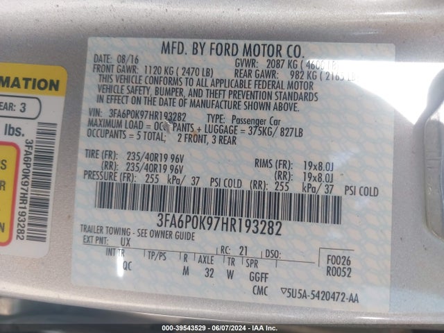 Ford Fusion Platinum 2017 3FA6P0K97HR193282 Image 9