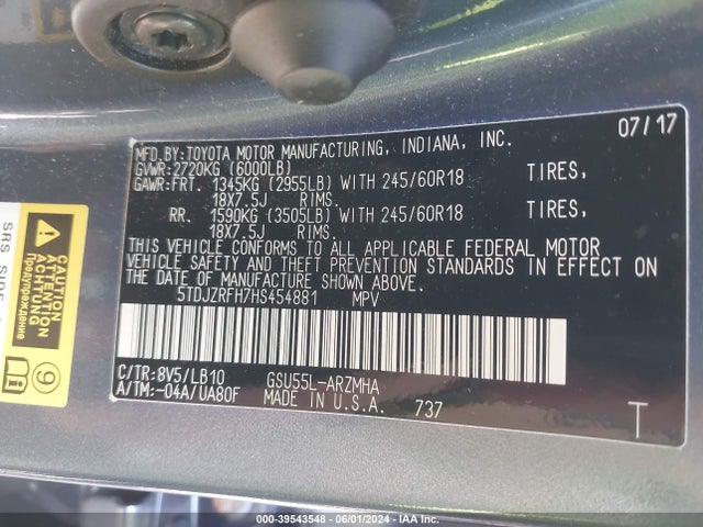 Toyota Highlander Xle 2017 5TDJZRFH7HS454881 Image 9