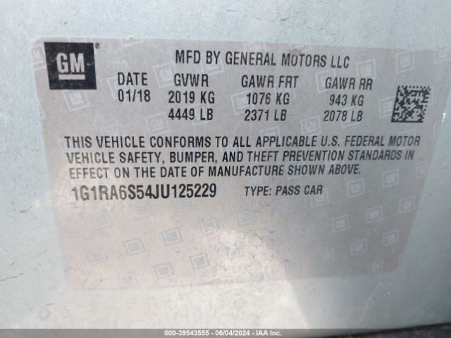 1G1RA6S54JU125229 Chevrolet VOLT LT