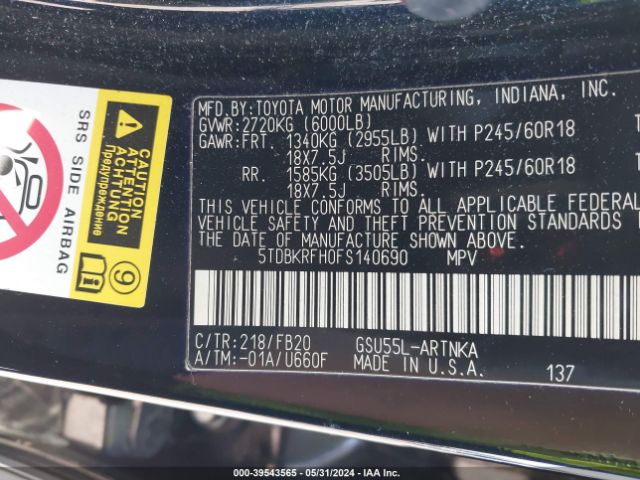 5TDBKRFH0FS140690 Toyota Highlander Le V6
