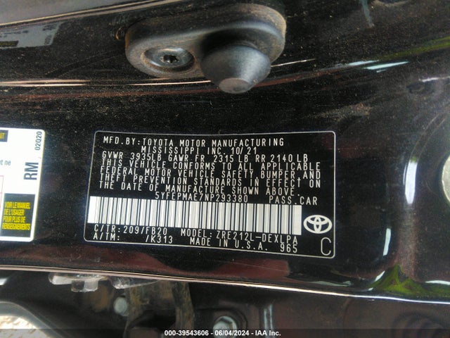 Toyota COROLLA LE 2022 5YFEPMAE7NP293380 Image 9