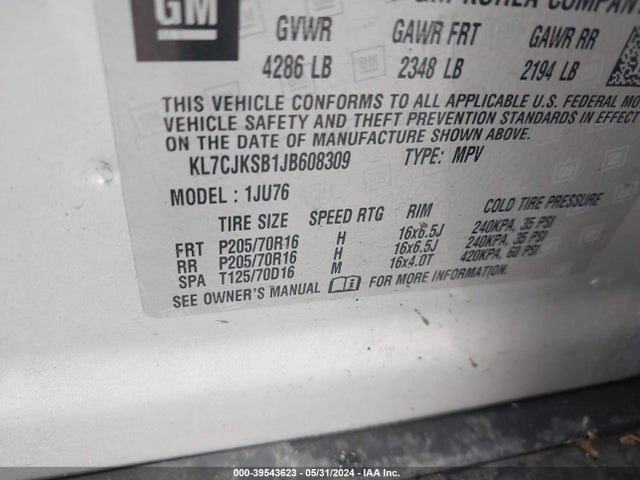 Chevrolet TRAX LS 2018 KL7CJKSB1JB608309 Image 9