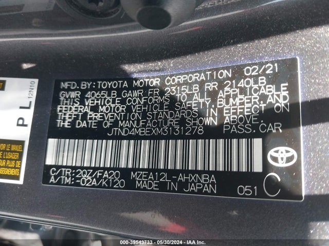 Toyota COROLLA SE 2021 JTND4MBEXM3131278 Image 9