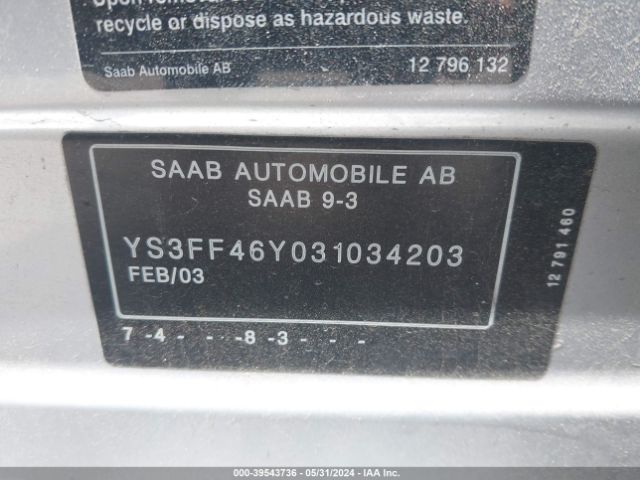 2003 SAAB 9-3 YS3FF46Y031034203 Photo 8