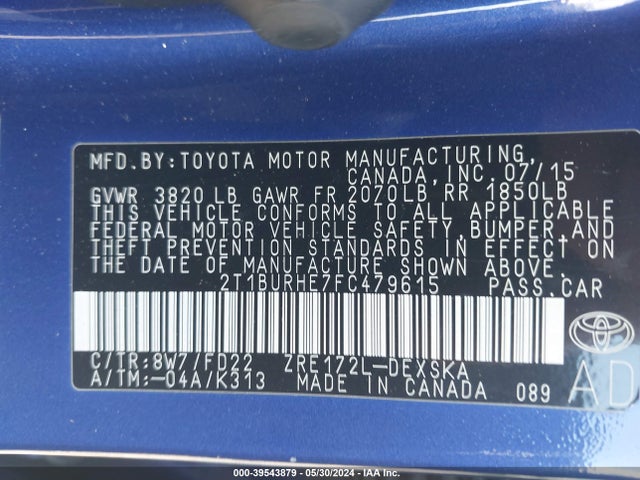 Toyota Corolla S Plus 2015 2T1BURHE7FC479615 Image 9