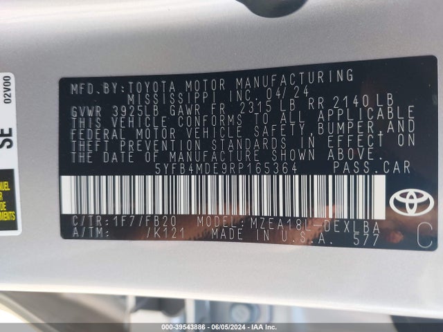 Toyota COROLLA LE 2024 5YFB4MDE9RP165364 Image 9