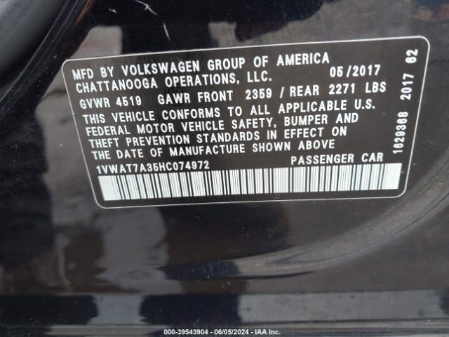 1VWAT7A35HC074972 Volkswagen Passat 1.8t S