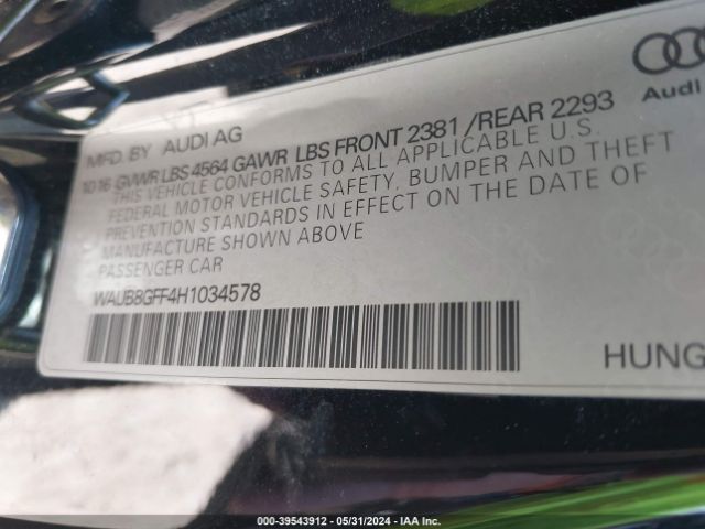 WAUB8GFF4H1034578 Audi A3 2.0t Premium