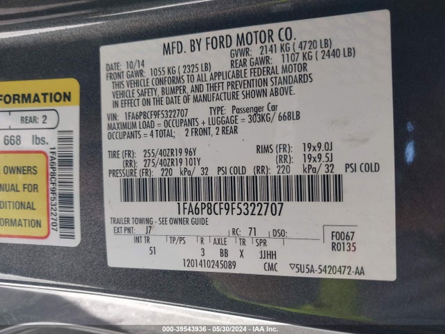 Ford Mustang Gt Premium 2015 1FA6P8CF9F5322707 Image 9