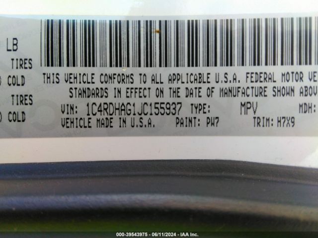 1C4RDHAG1JC155937 Dodge Durango Sxt Rwd