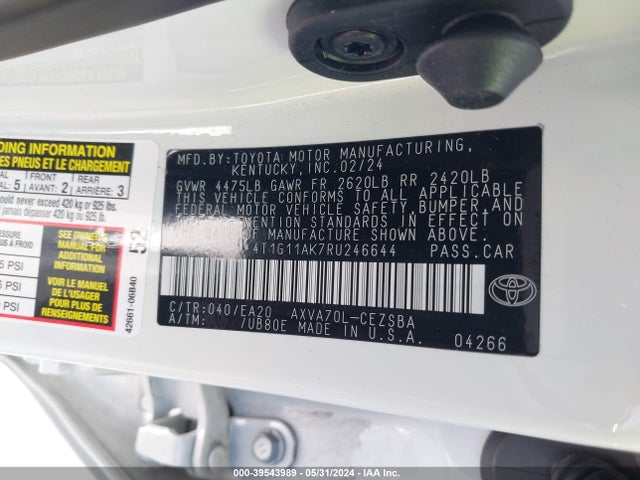 Toyota CAMRY SE 2024 4T1G11AK7RU246644 Image 9