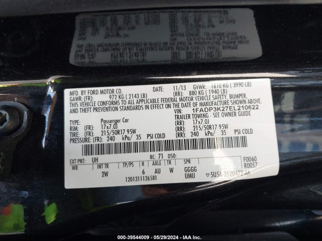 Ford FOCUS SE 2014 1FADP3K27EL210622 Image 9