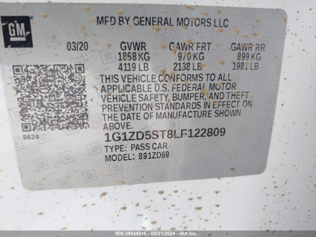 1G1ZD5ST8LF122809 Chevrolet Malibu Fwd Lt