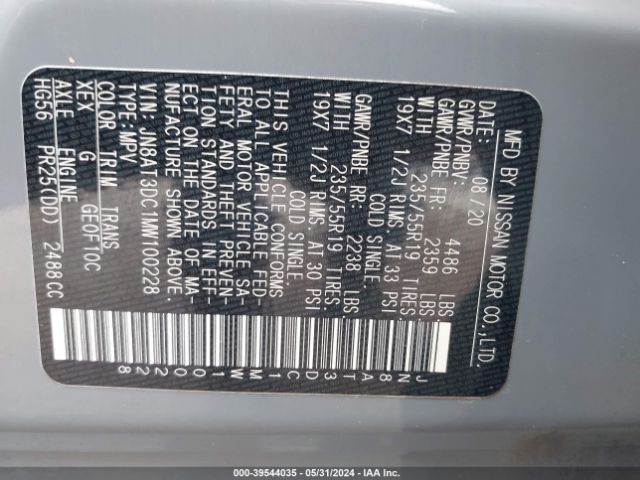JN8AT3DC1MW100228 Nissan Rogue Platinum Fwd