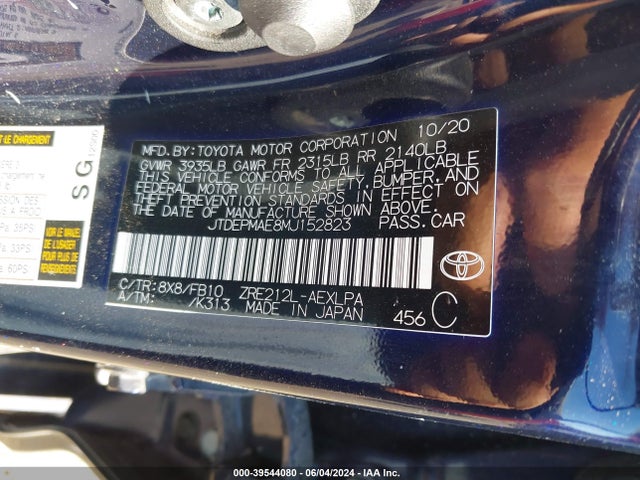 Toyota COROLLA LE 2021 JTDEPMAE8MJ152823 Image 9