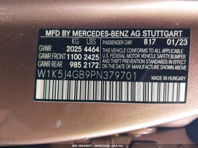 W1K5J4GB9PN379701 Mercedes-Benz Cla 250 Coupe