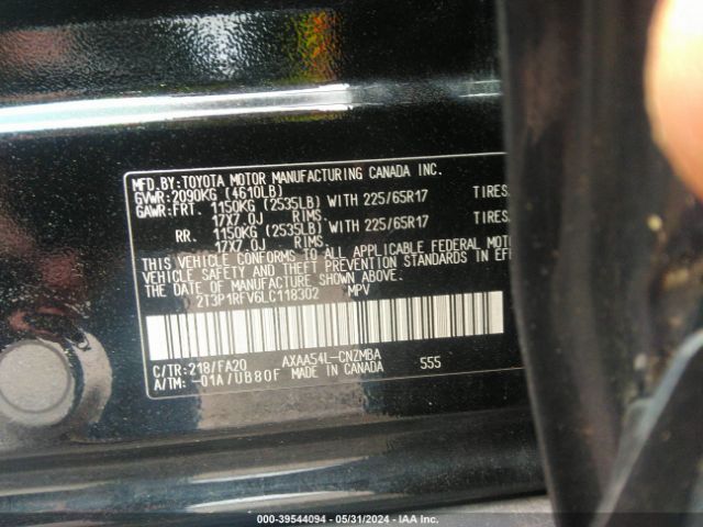 2T3P1RFV6LC118302 Toyota Rav4 Xle/xle Premium