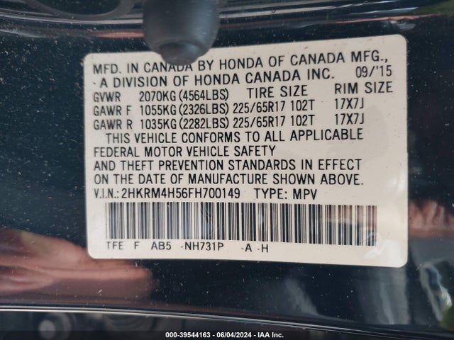 Honda CR-V EX 2015 2HKRM4H56FH700149 Image 9