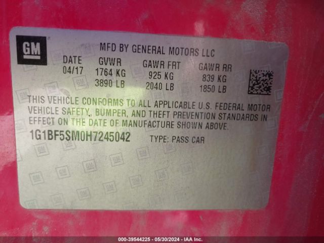 1G1BF5SM0H7245042 Chevrolet Cruze Premier Auto