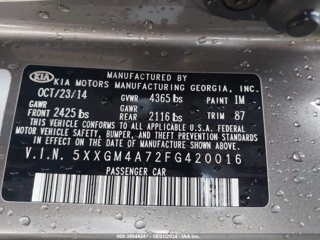 KIA Optima Lx 2015 5XXGM4A72FG420016 Image 9