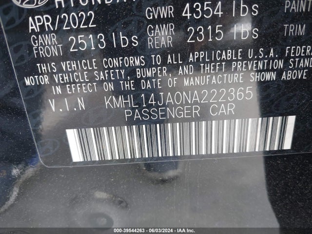 Hyundai SONATA SEL 2022 KMHL14JA0NA222365 Image 9