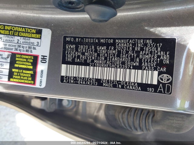 Toyota COROLLA SE 2017 2T1BURHE5HC833974 Image 9