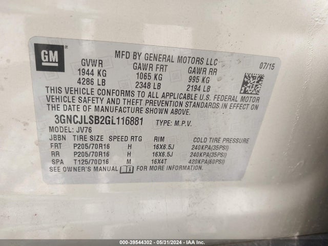 Chevrolet Trax Lt 2016 3GNCJLSB2GL116881 Image 9