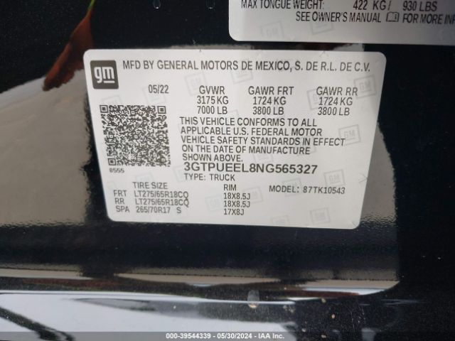 3GTPUEEL8NG565327 GMC Sierra 1500 4wd  Short Box At4