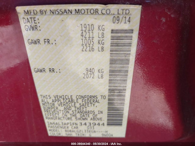 Nissan Altima 2.5 S 2015 1N4AL3AP1FN343944 Image 9