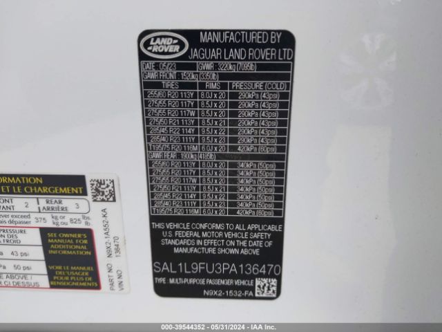 SAL1L9FU3PA136470 Land Rover Range Rover Sport Se Dynamic