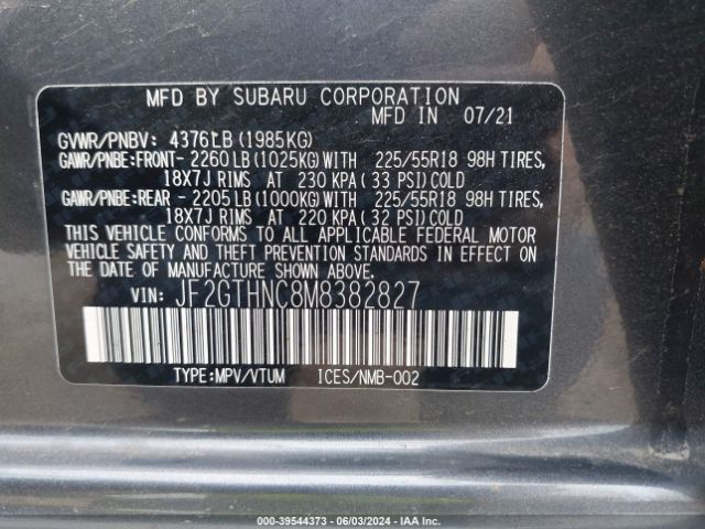 JF2GTHNC8M8382827 Subaru Crosstrek Limited