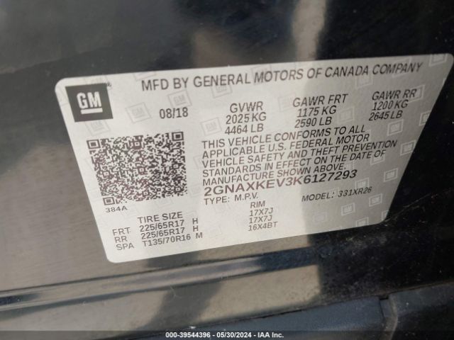 2GNAXKEV3K6127293 Chevrolet EQUINOX LT
