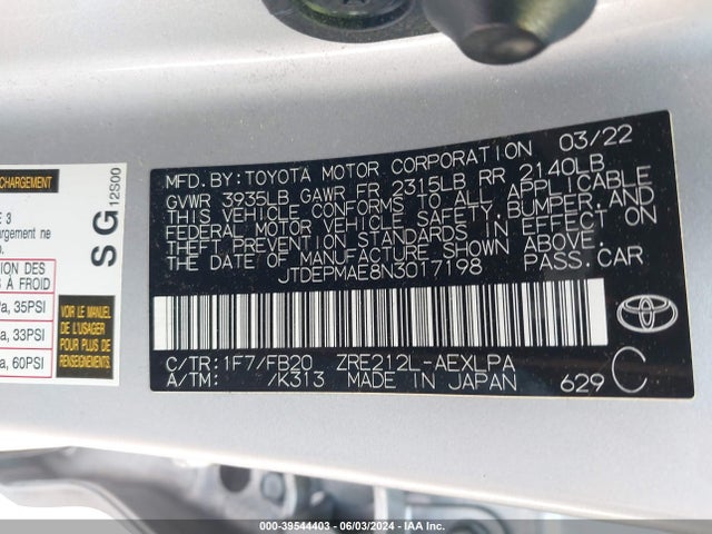 Toyota COROLLA LE 2022 JTDEPMAE8N3017198 Image 9