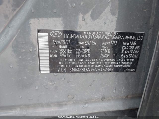 5NMS3DAJ5NH467369 Hyundai Santa Fe Sel