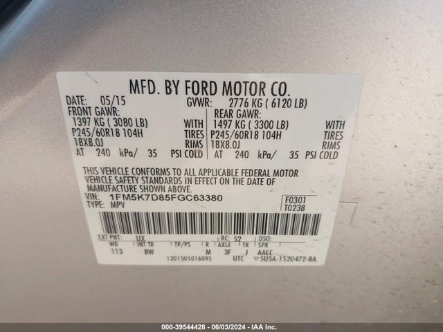 Ford EXPLORER XLT 2015 1FM5K7D85FGC63380 Image 9