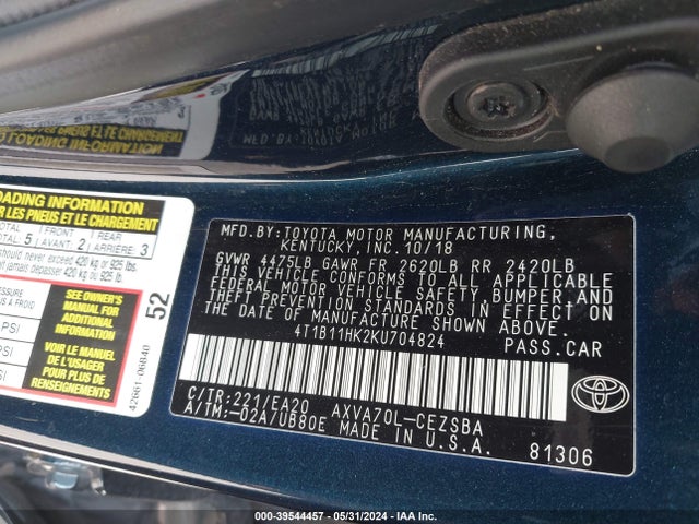 Toyota CAMRY SE 2019 4T1B11HK2KU704824 Image 9