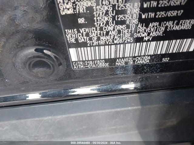 Toyota RAV4 LE 2020 2T3H1RFV2LW087245 Image 9