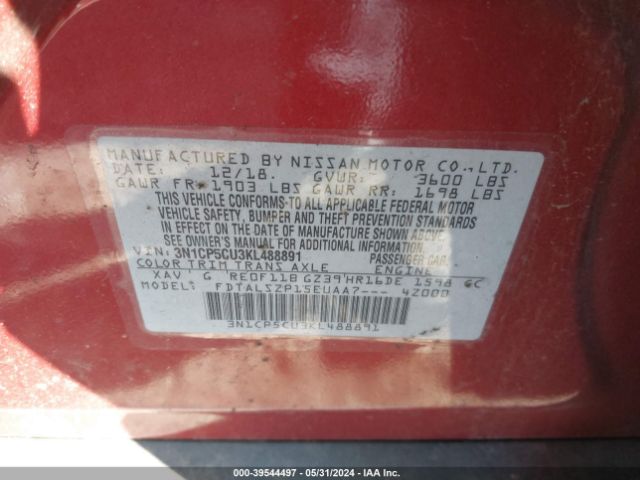 3N1CP5CU3KL488891 Nissan KICKS SV