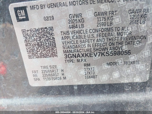 Chevrolet EQUINOX LT 2019 3GNAXKEV7KS598056 Image 9