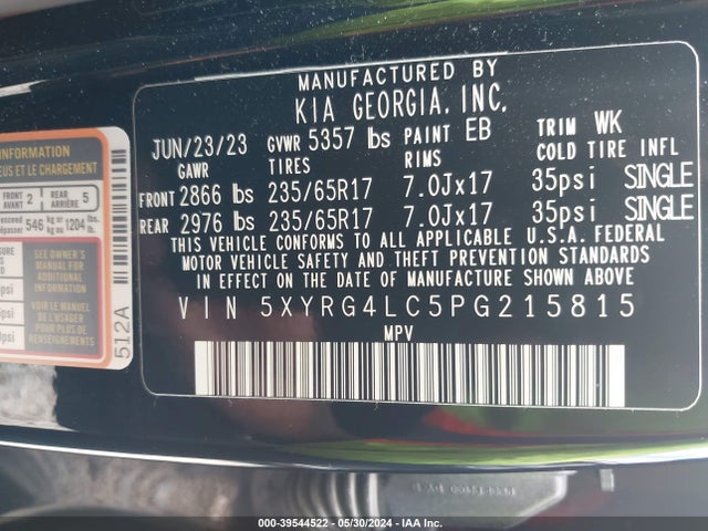 KIA SORENTO LX 2023 5XYRG4LC5PG215815 Image 9
