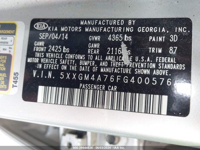 KIA Optima Lx 2015 5XXGM4A76FG400576 Image 9