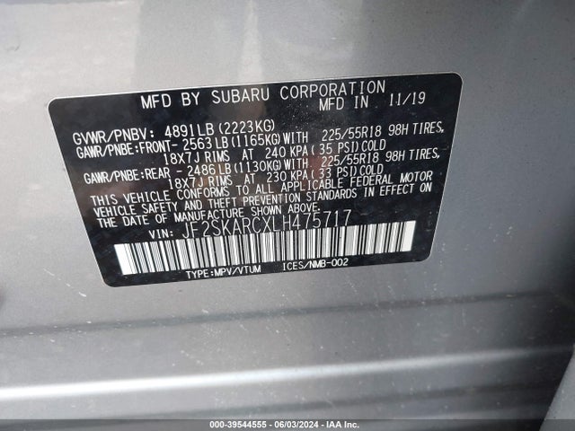 Subaru Forester Sport 2020 JF2SKARCXLH475717 Image 9