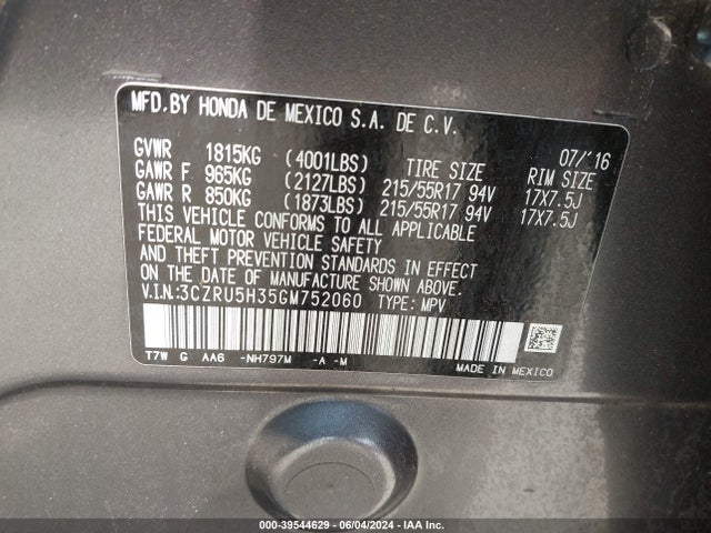 Honda HR-V LX 2016 3CZRU5H35GM752060 Image 9