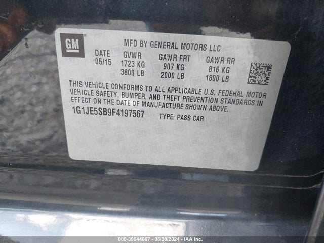 Chevrolet Sonic Ltz Auto 2015 1G1JE5SB9F4197567 Image 9