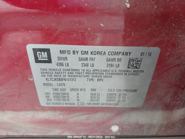 Chevrolet Trax 1ls 2015 KL7CJKSB0FB141312 Image 9