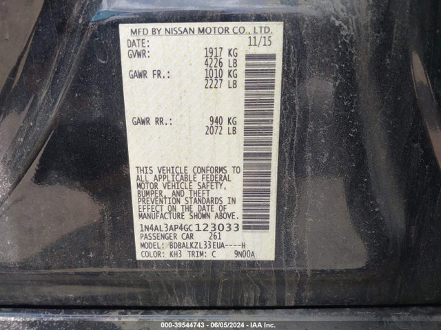 Nissan Altima 2.5 Sv 2016 1N4AL3AP4GC123033 Image 9