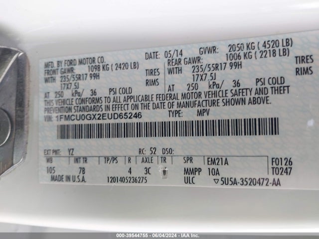 Ford ESCAPE SE 2014 1FMCU0GX2EUD65246 Image 9