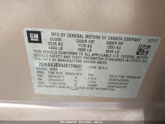 2GNAXJEV4J6174941 Chevrolet EQUINOX LT