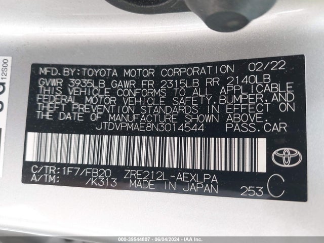 Toyota COROLLA LE 2022 JTDVPMAE8N3014544 Image 9