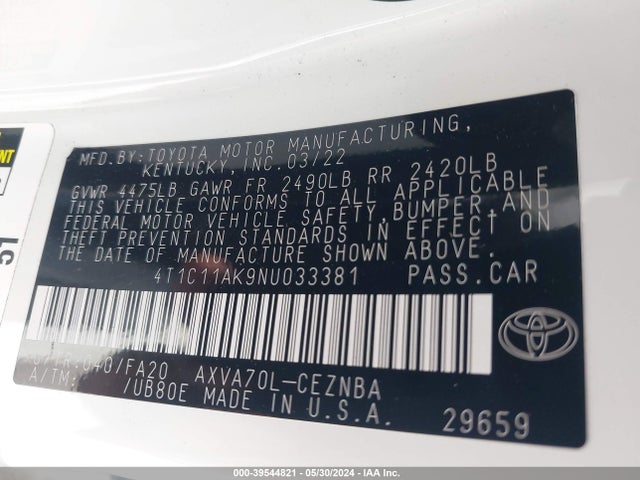 Toyota CAMRY LE 2022 4T1C11AK9NU033381 Image 9